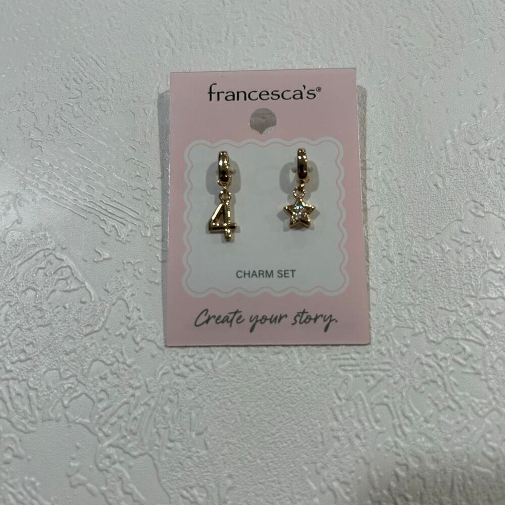 Francesca’s Gold Charm Set Star & Number 4 Hoop Charms Dainty Luxe Jewelry
